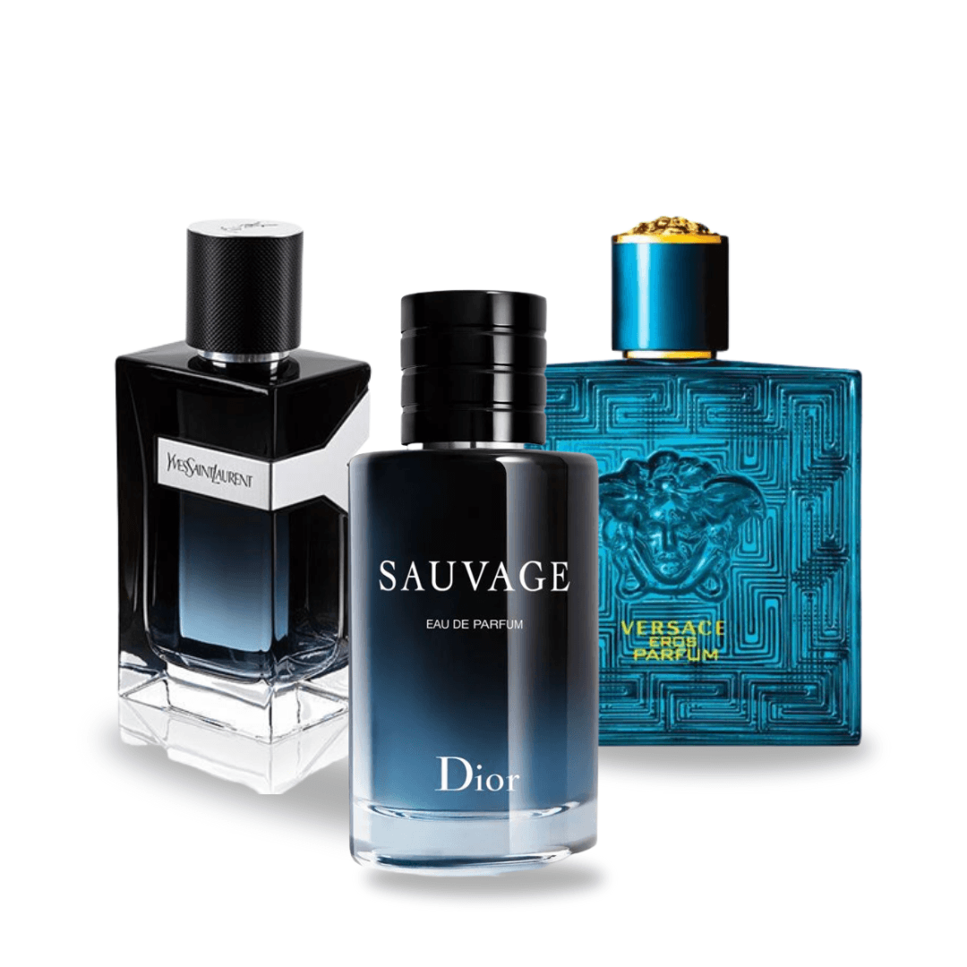 Combination of 3 fragrances - Y from Yves Saint Laurent, Sauvage from Dior and Versace Eros from Versace