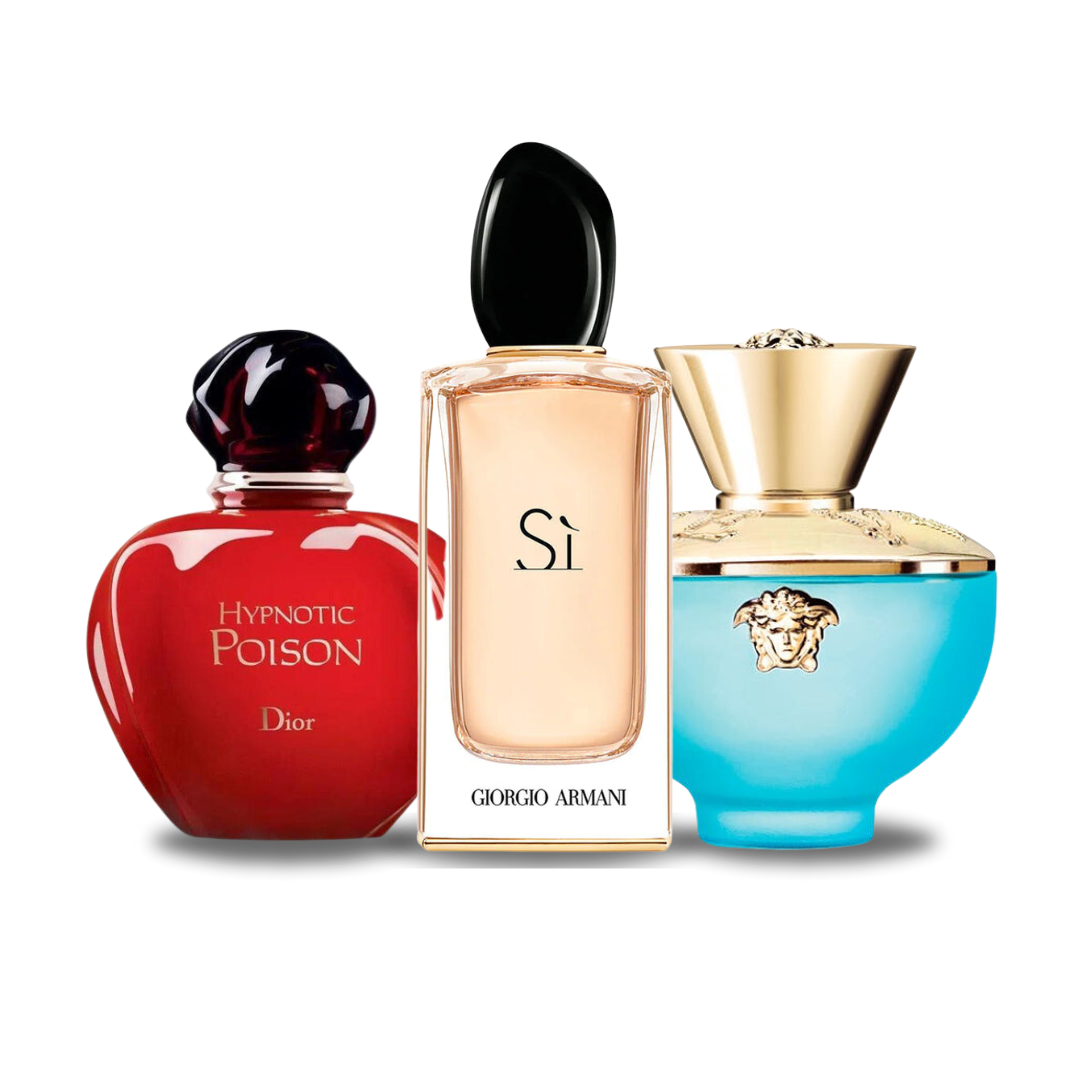 Combination of 3 fragrances - Hypnotic Poison from Dior, Si from Giorgio Armani and Dylan Turquoise from Versace [100 ml each]