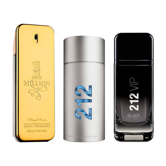 Combination of 3 men's perfumes - 1 Million, 212 MEN and 212 Black [100 ml each]